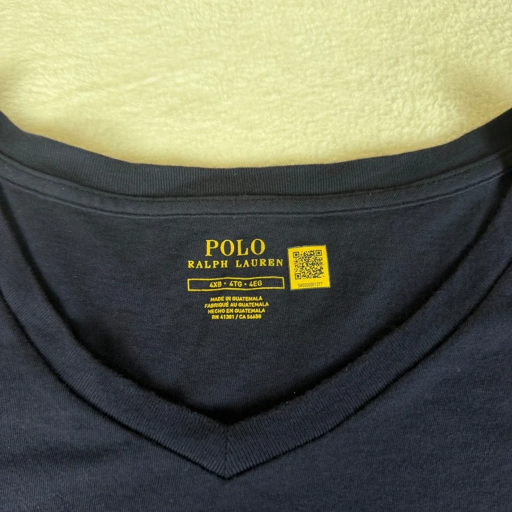 Polo Ralph Lauren 4XB Big & Tall Mens V-Neck T-Shirt Navy Blue Red Pony Logo